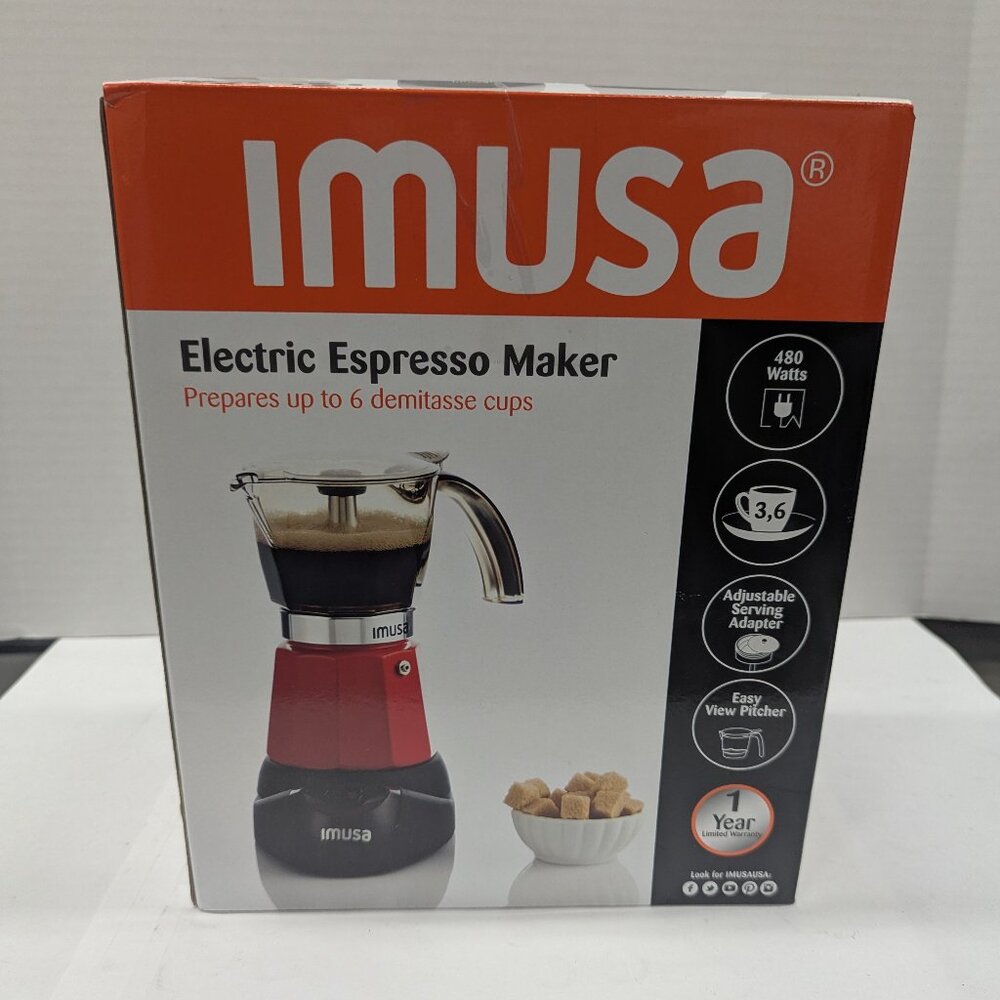 Imusa Electric Espresso Maker | 3 or 6 Cup, 800W, Red – Detachable Base
